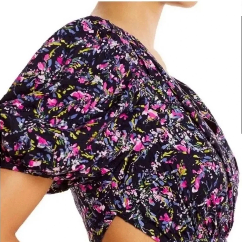 French Connection Navy Blue Floral Cotton Eyelet Lace Mini Dress with Cutouts - Picture 4 of 16